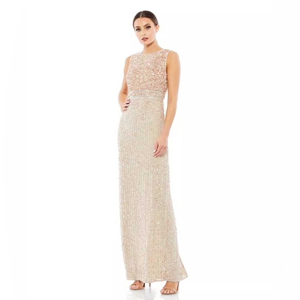 NWT Mac Duggal Sequined High Neck Sleeveless Column Gown
